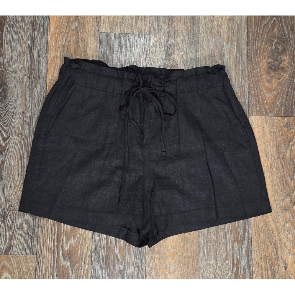 Banana Republic Black Linen Blend Paperbag Waist Shorts Petite Medium Drawstring